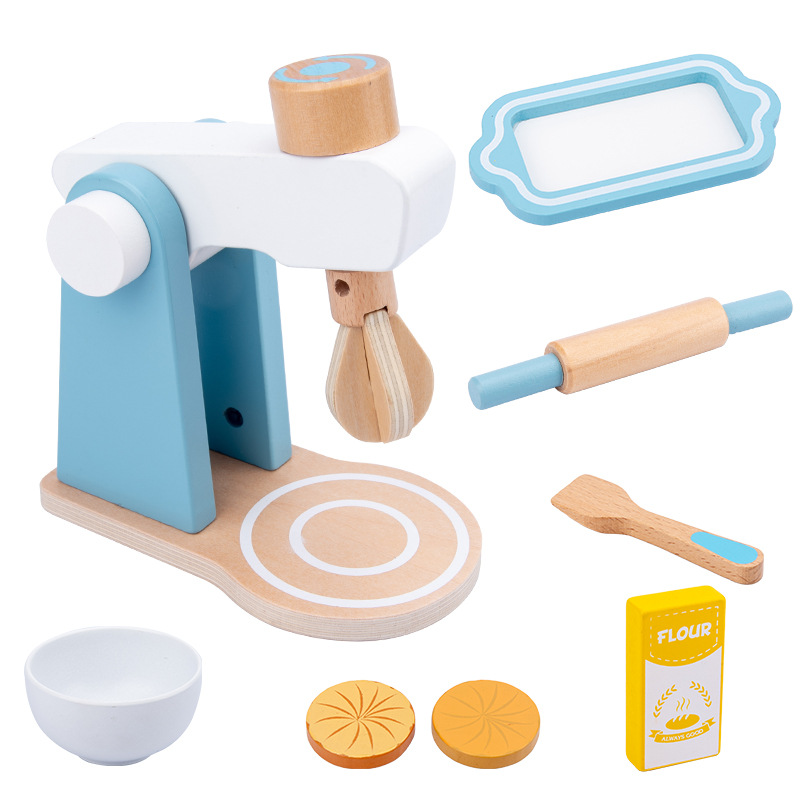(MR Blender) Wooden Simulation Kitchen Toy Set Play House Early Education Toy Bread Machine Microwave Oven For Children's Christmas Gift