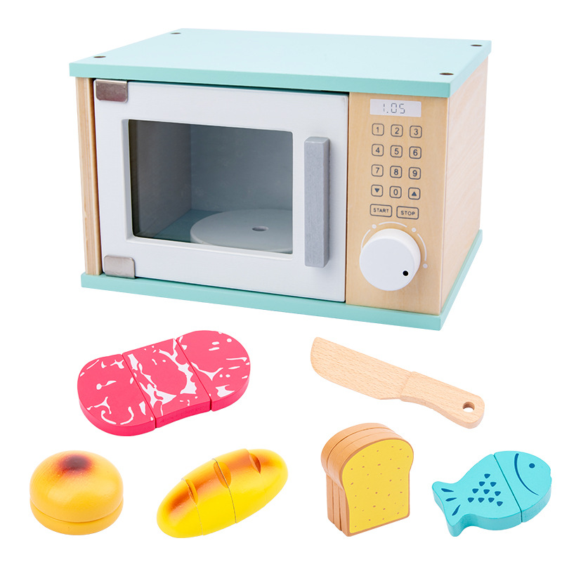 (MR Blender) Wooden Simulation Kitchen Toy Set Play House Early Education Toy Bread Machine Microwave Oven For Children's Christmas Gift