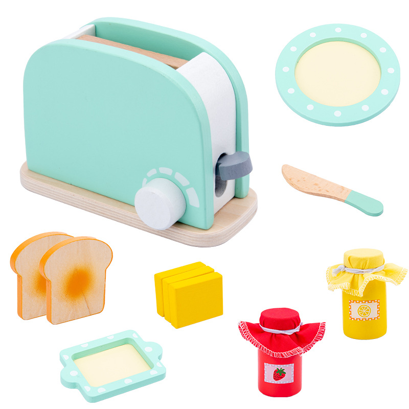 (MR Blender) Wooden Simulation Kitchen Toy Set Play House Early Education Toy Bread Machine Microwave Oven For Children's Christmas Gift