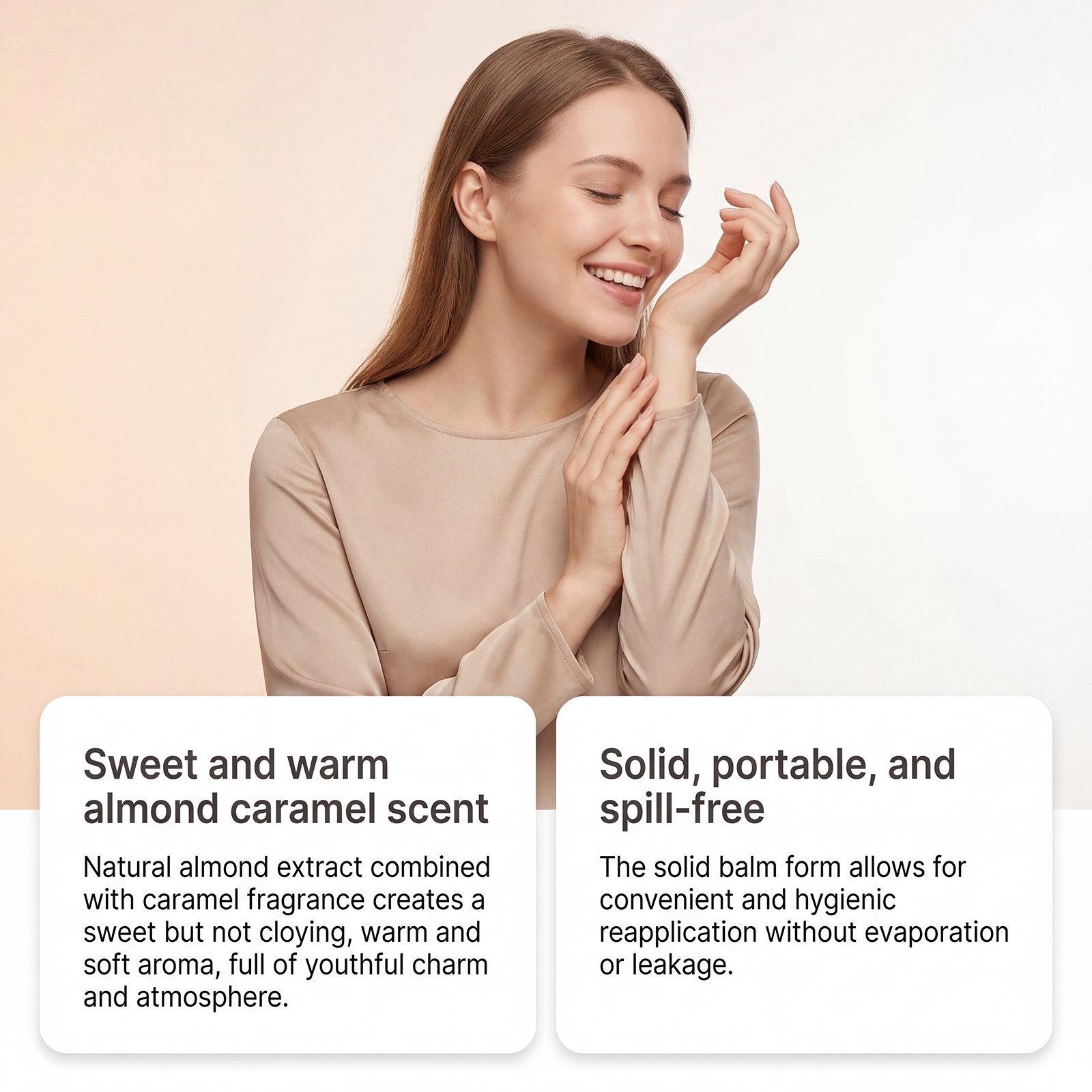 (Almond Caramel Fresh) Solid Perfume Balm  Elegant Release Gentle Charm Portable Commute Date Daily Carry Small Scent Item