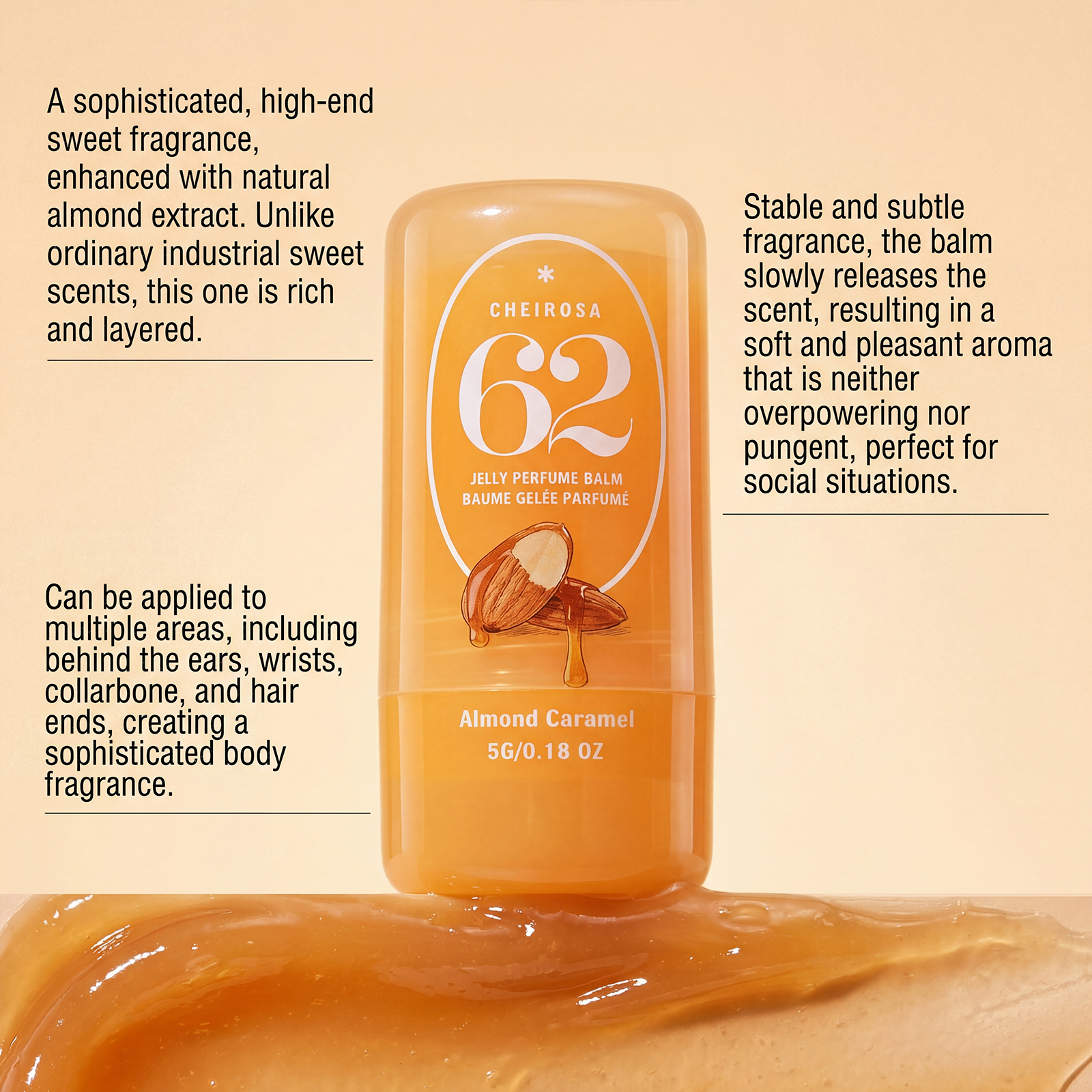 (Almond Caramel Fresh) Solid Perfume Balm  Elegant Release Gentle Charm Portable Commute Date Daily Carry Small Scent Item
