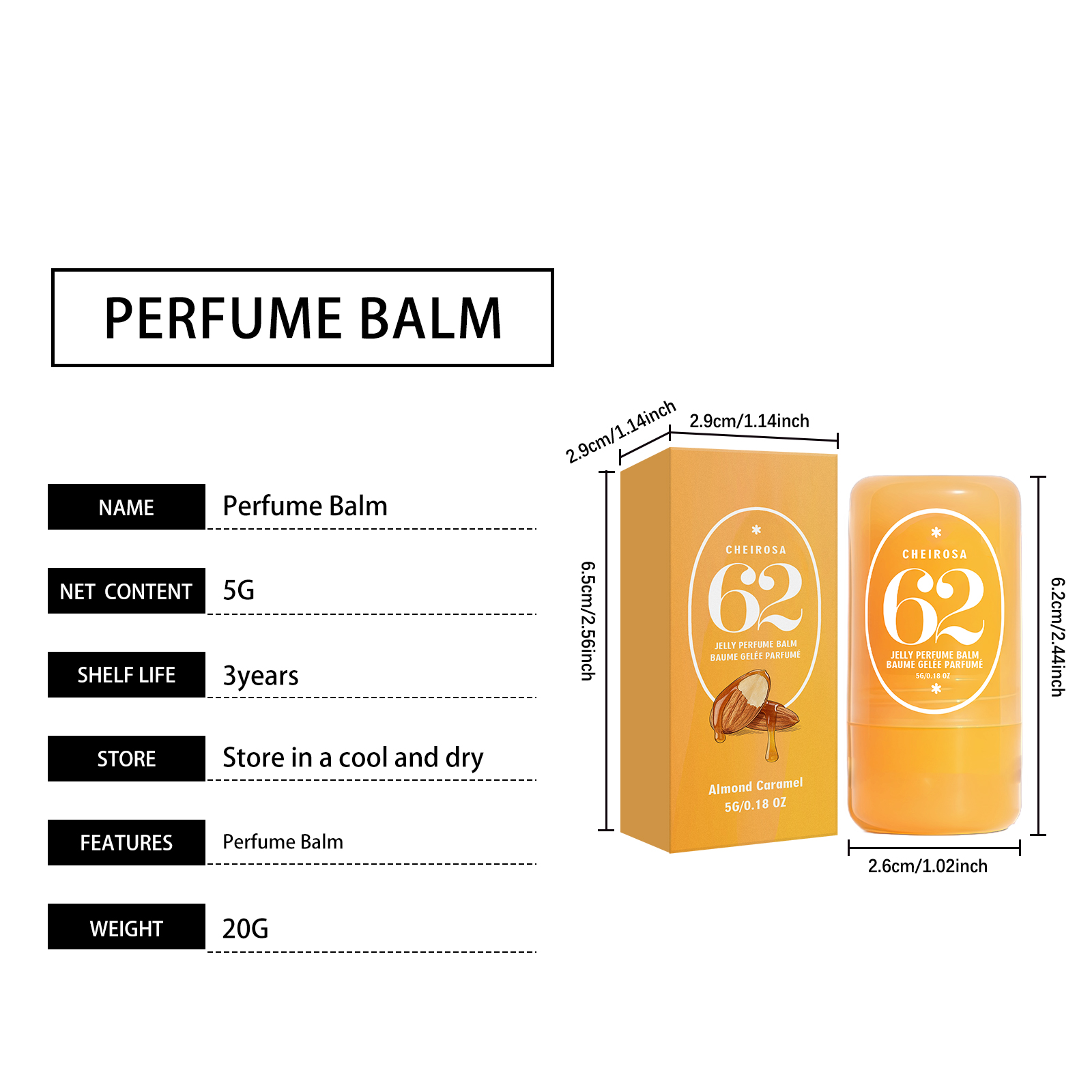 (Almond Caramel Fresh) Solid Perfume Balm  Elegant Release Gentle Charm Portable Commute Date Daily Carry Small Scent Item
