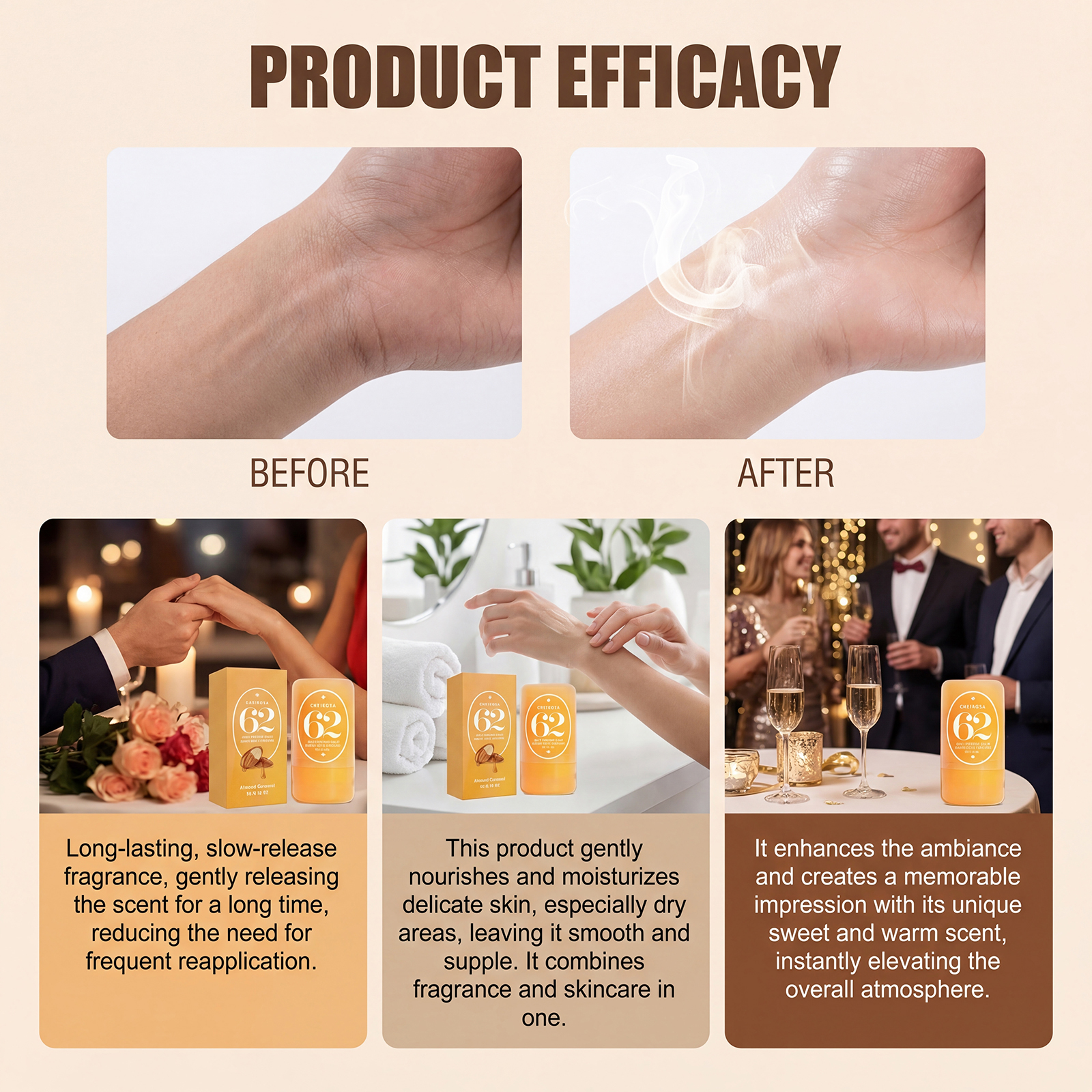 (Almond Caramel Fresh) Solid Perfume Balm  Elegant Release Gentle Charm Portable Commute Date Daily Carry Small Scent Item