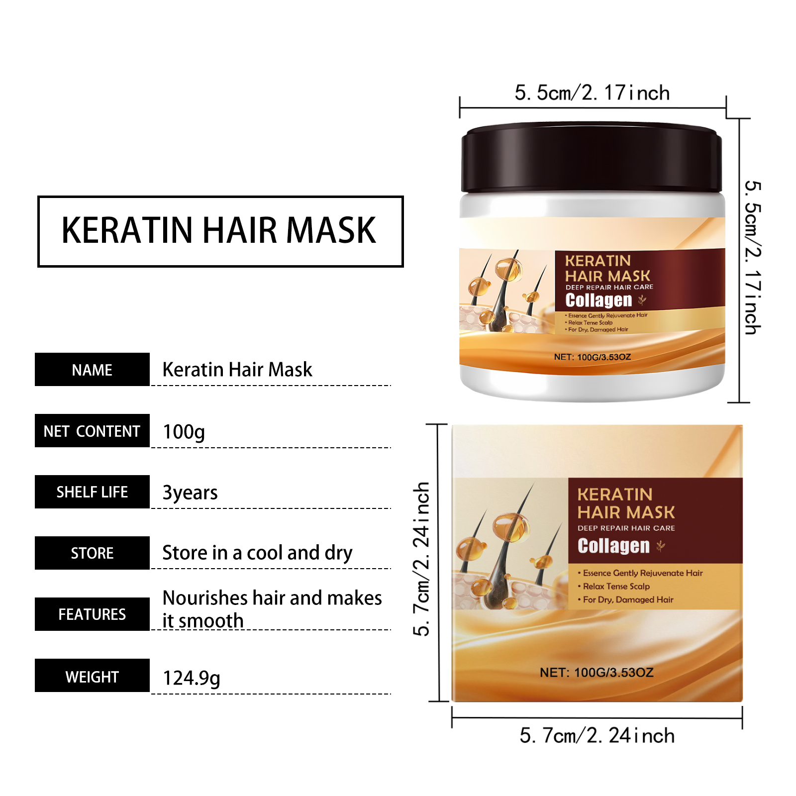 Keratin Nourishing Hair Mask Hydrating Moisturizing Smooth Shiny Fluffy Gentle Care Hair Conditioning For Tresses