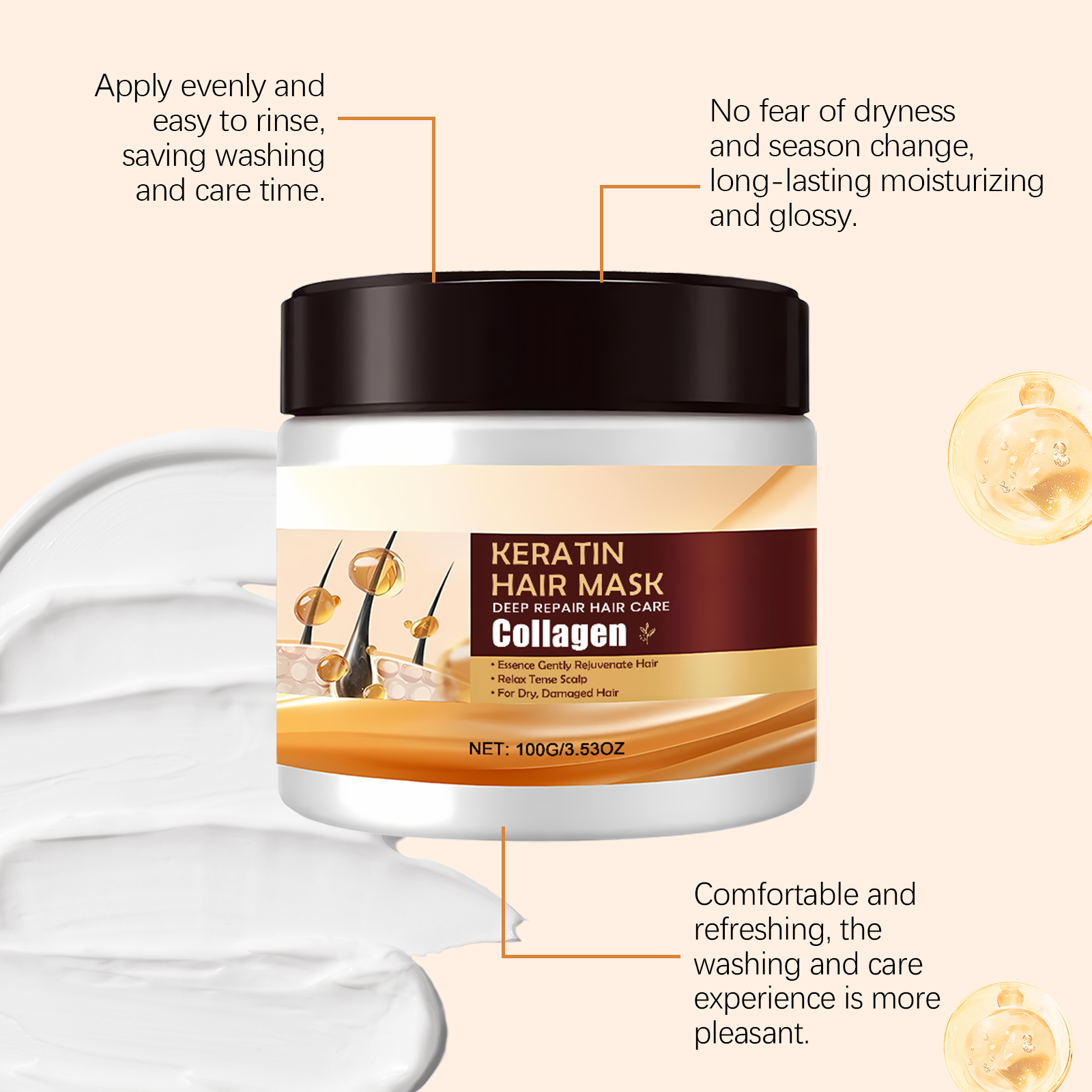 Keratin Nourishing Hair Mask Hydrating Moisturizing Smooth Shiny Fluffy Gentle Care Hair Conditioning For Tresses