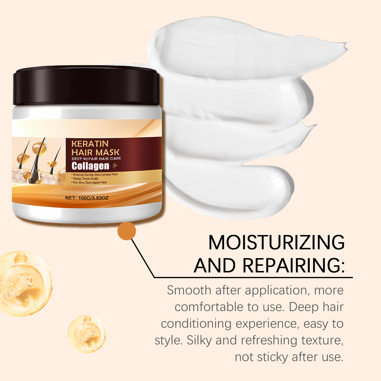 Keratin Nourishing Hair Mask Hydrating Moisturizing Smooth Shiny Fluffy Gentle Care Hair Conditioning For Tresses