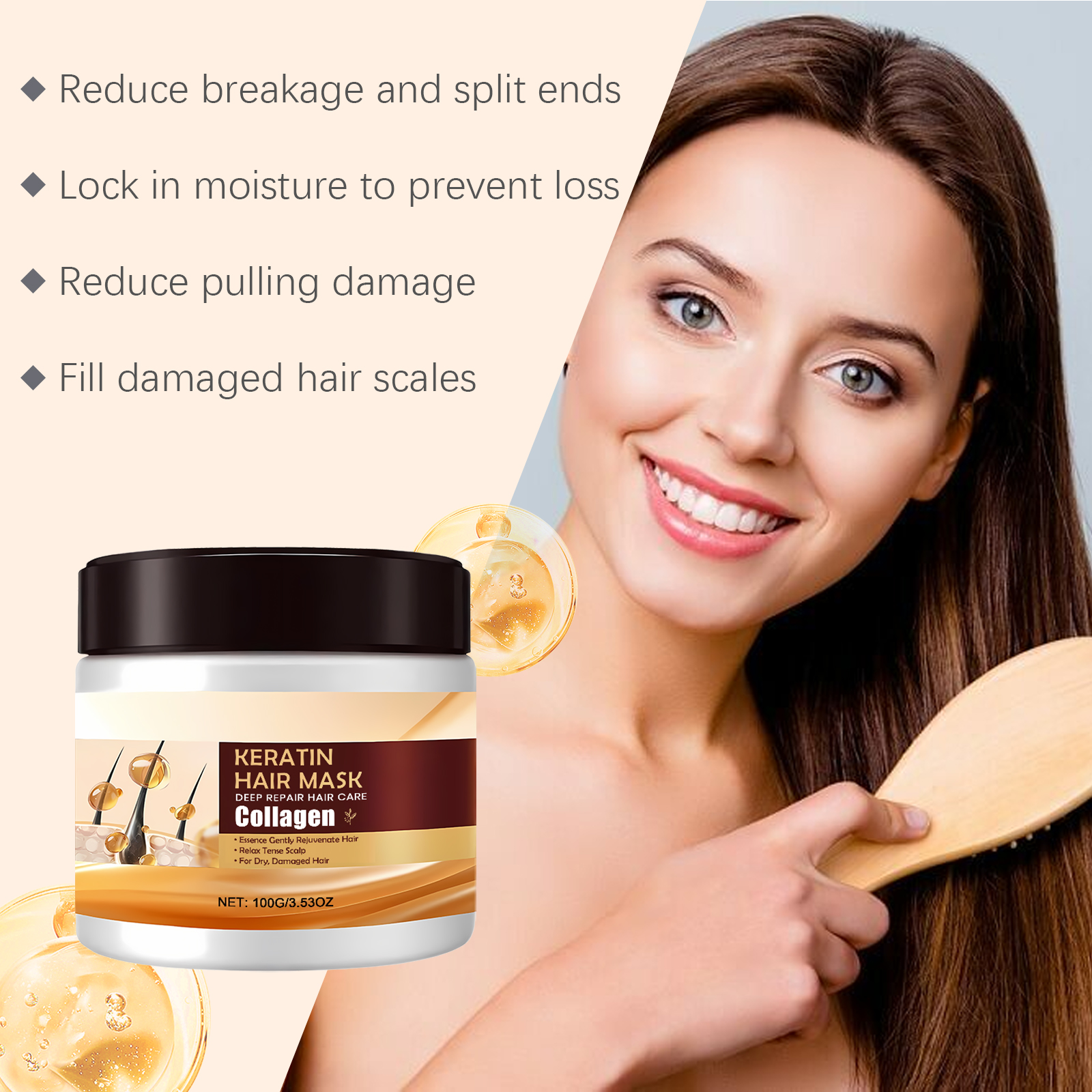 Keratin Nourishing Hair Mask Hydrating Moisturizing Smooth Shiny Fluffy Gentle Care Hair Conditioning For Tresses