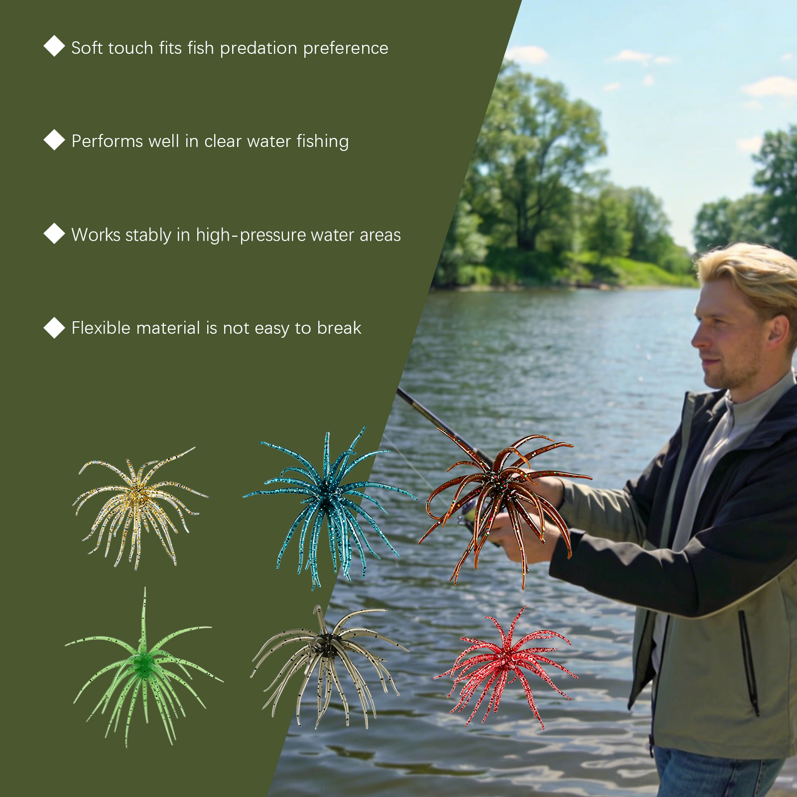 Sea Urchin Shaped Soft Plastic Lure Bionic Design High Elastic Material Tear Resistant Fishing Tool Underwater Fish Angling
