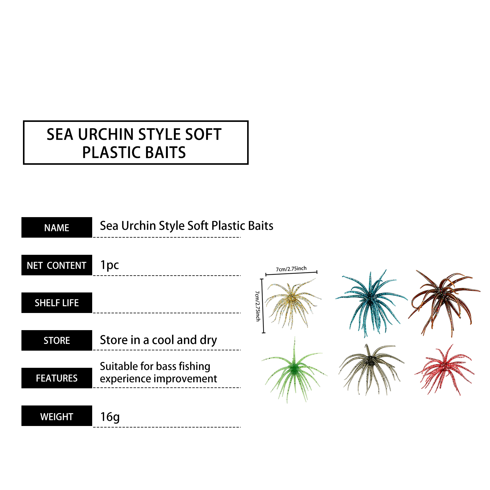 Sea Urchin Shaped Soft Plastic Lure Bionic Design High Elastic Material Tear Resistant Fishing Tool Underwater Fish Angling