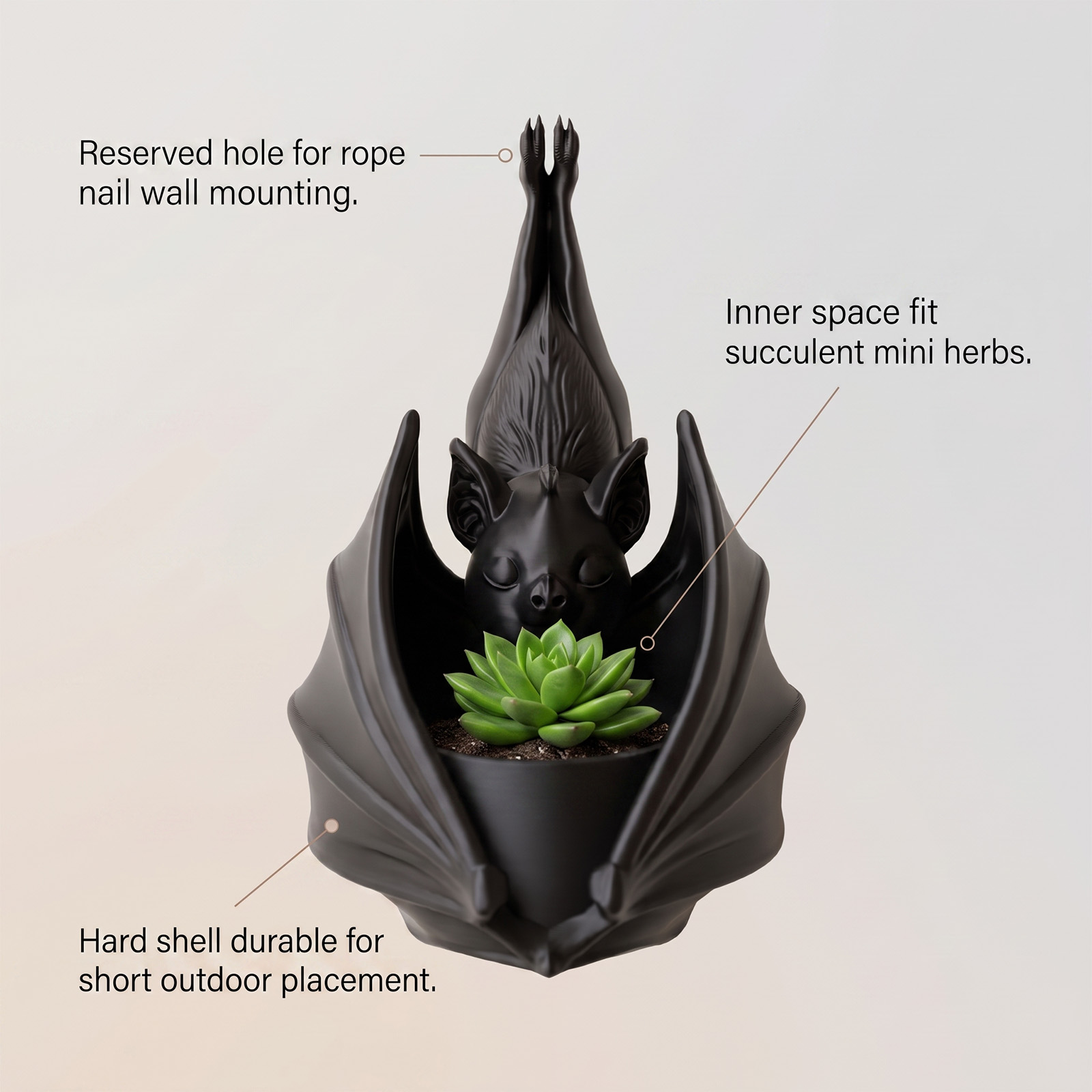 Hanging Bat Flower Pot Halloween Creative Gothic Iron Wall Mount Balcony Succulent Decor Vessel