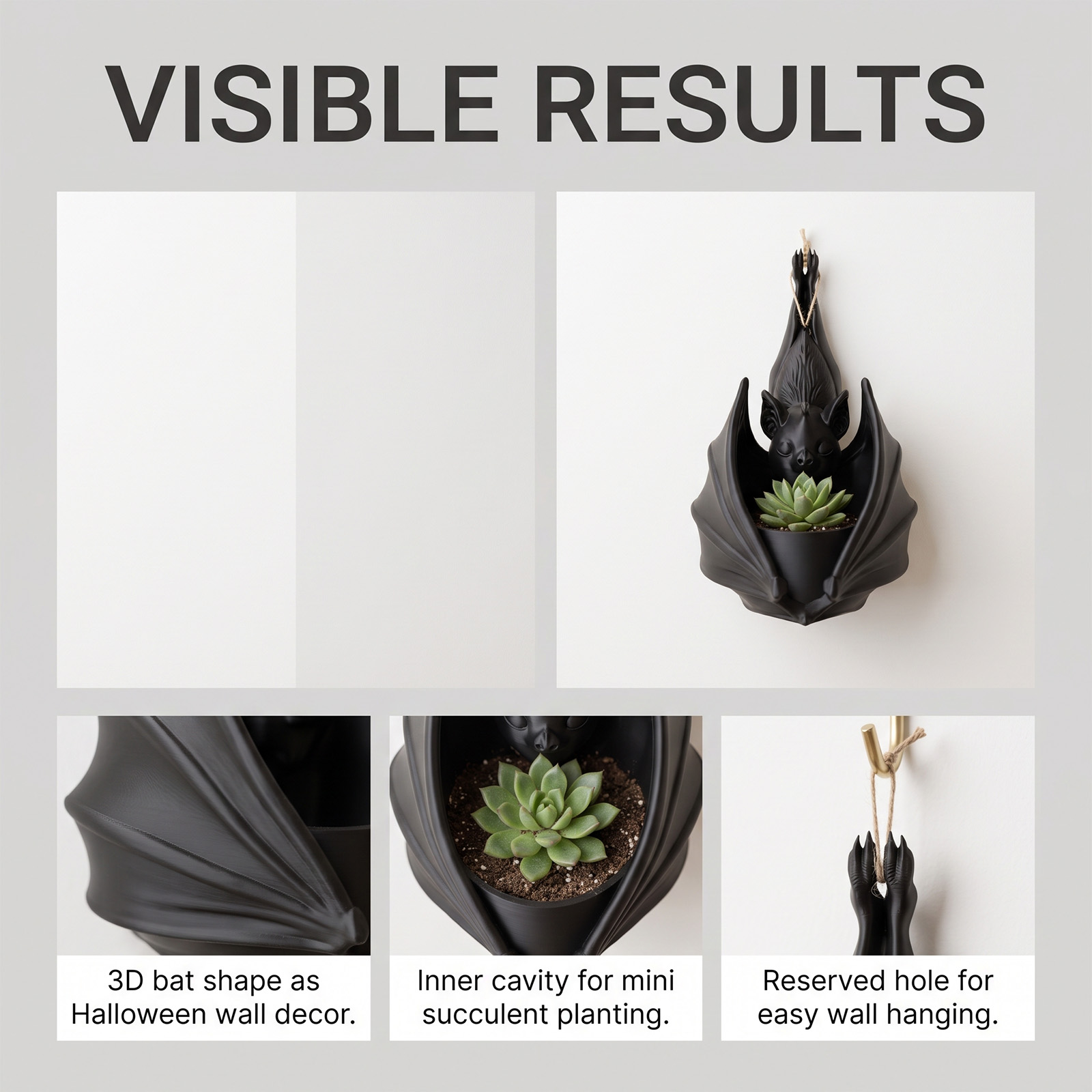 Hanging Bat Flower Pot Halloween Creative Gothic Iron Wall Mount Balcony Succulent Decor Vessel