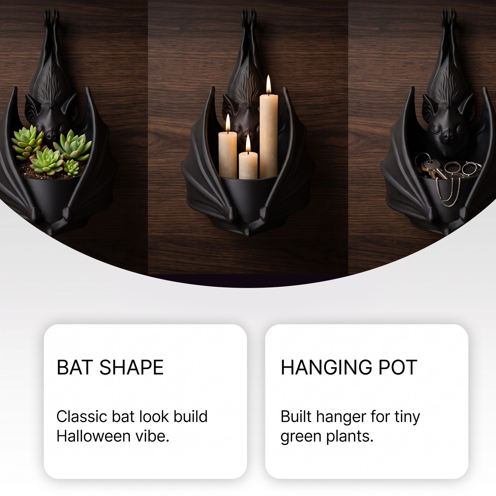 Hanging Bat Flower Pot Halloween Creative Gothic Iron Wall Mount Balcony Succulent Decor Vessel