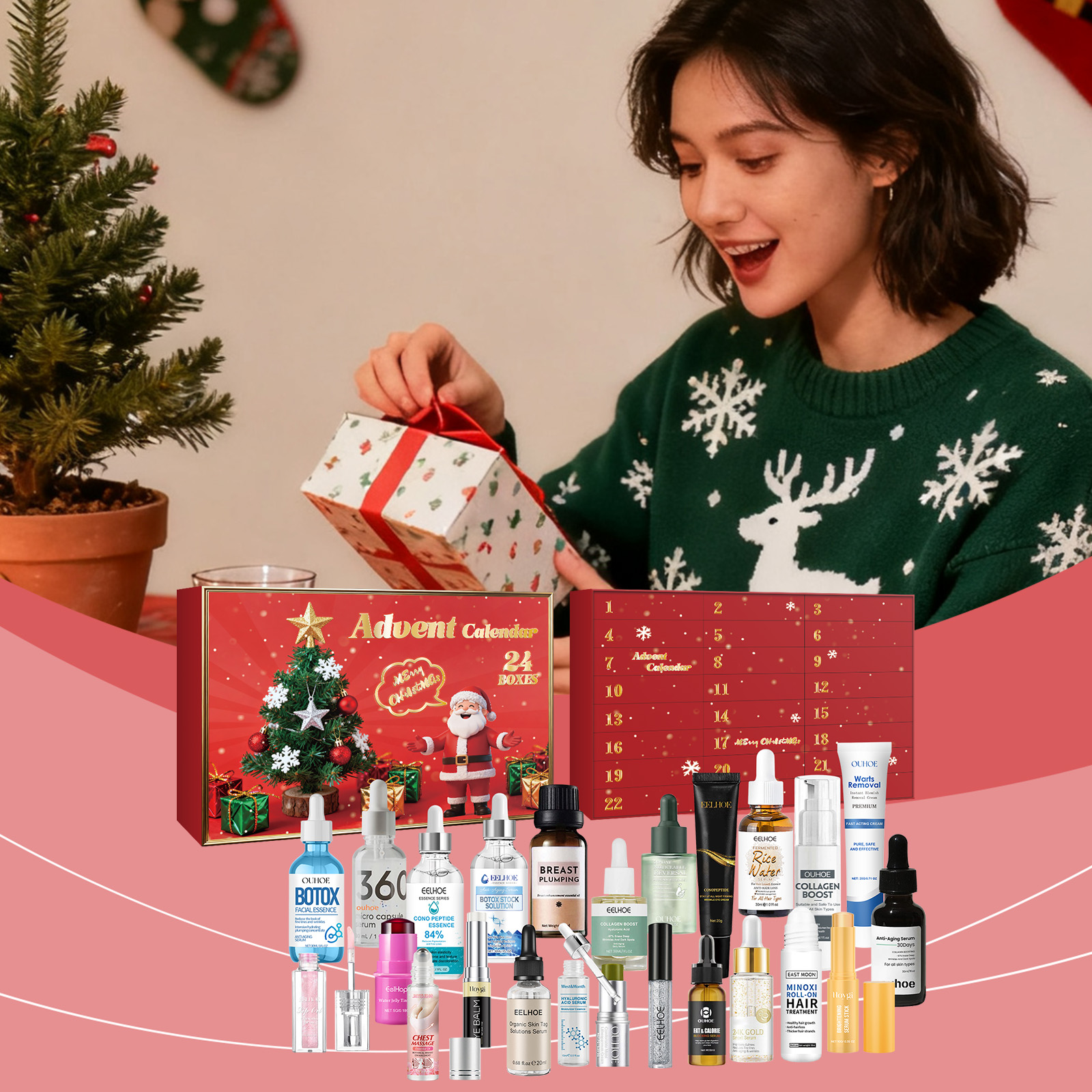 Christmas Countdown Beauty Skincare Gift Box Moisturizing Hydrating Smooth Delicate Facial Care Surprise Blind Box