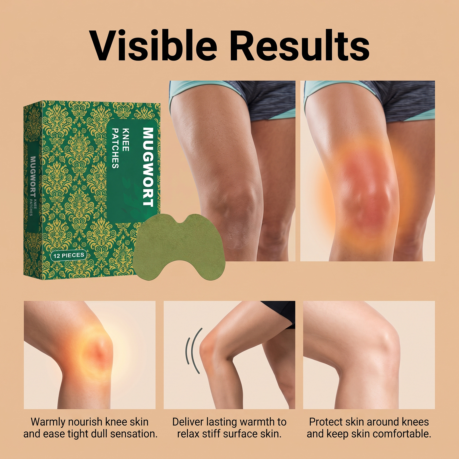 Mugwort Knee Patch Mild Care Knee Joint Gentle Massage Comfort Daily External Patch Skin Friendly Breathable