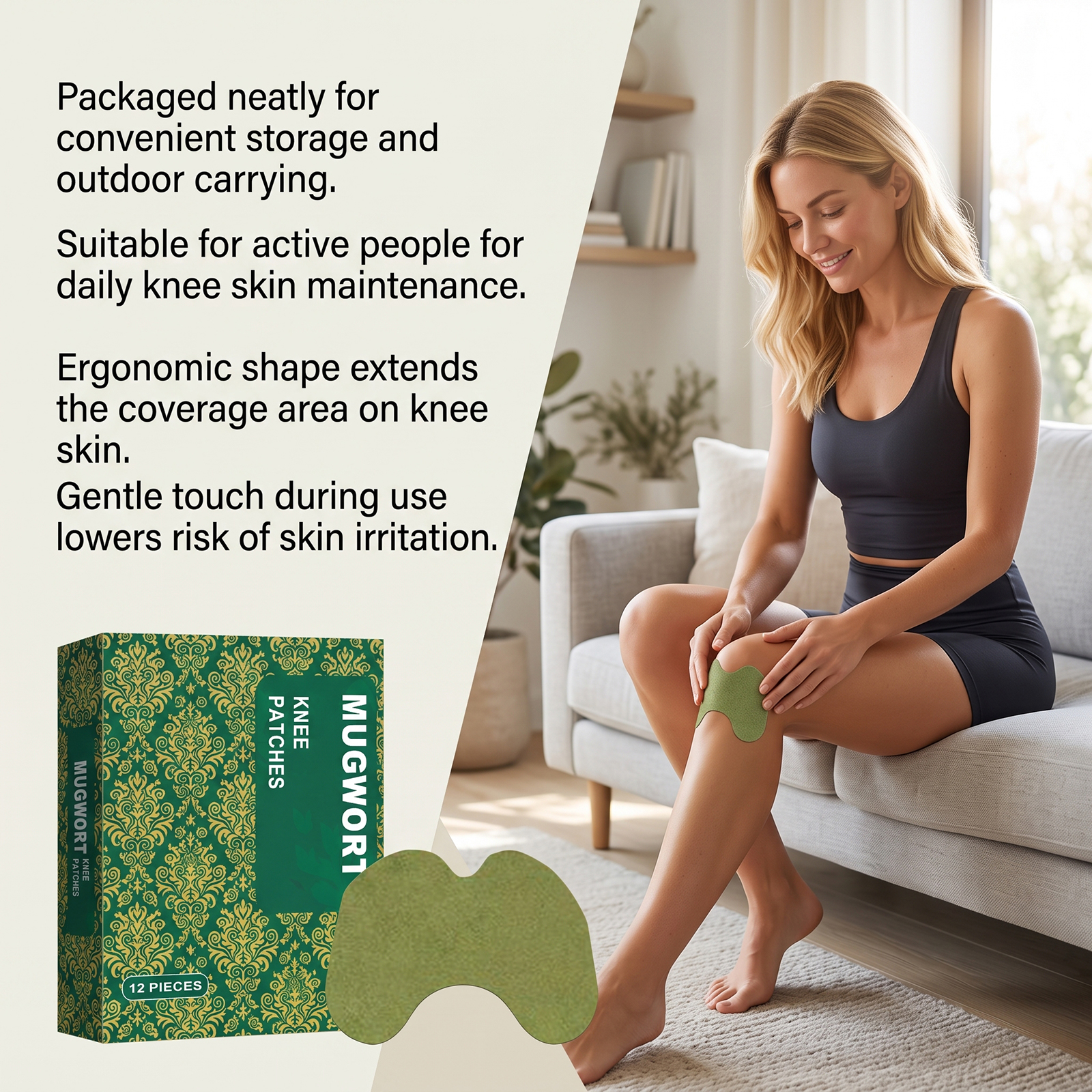 Mugwort Knee Patch Mild Care Knee Joint Gentle Massage Comfort Daily External Patch Skin Friendly Breathable