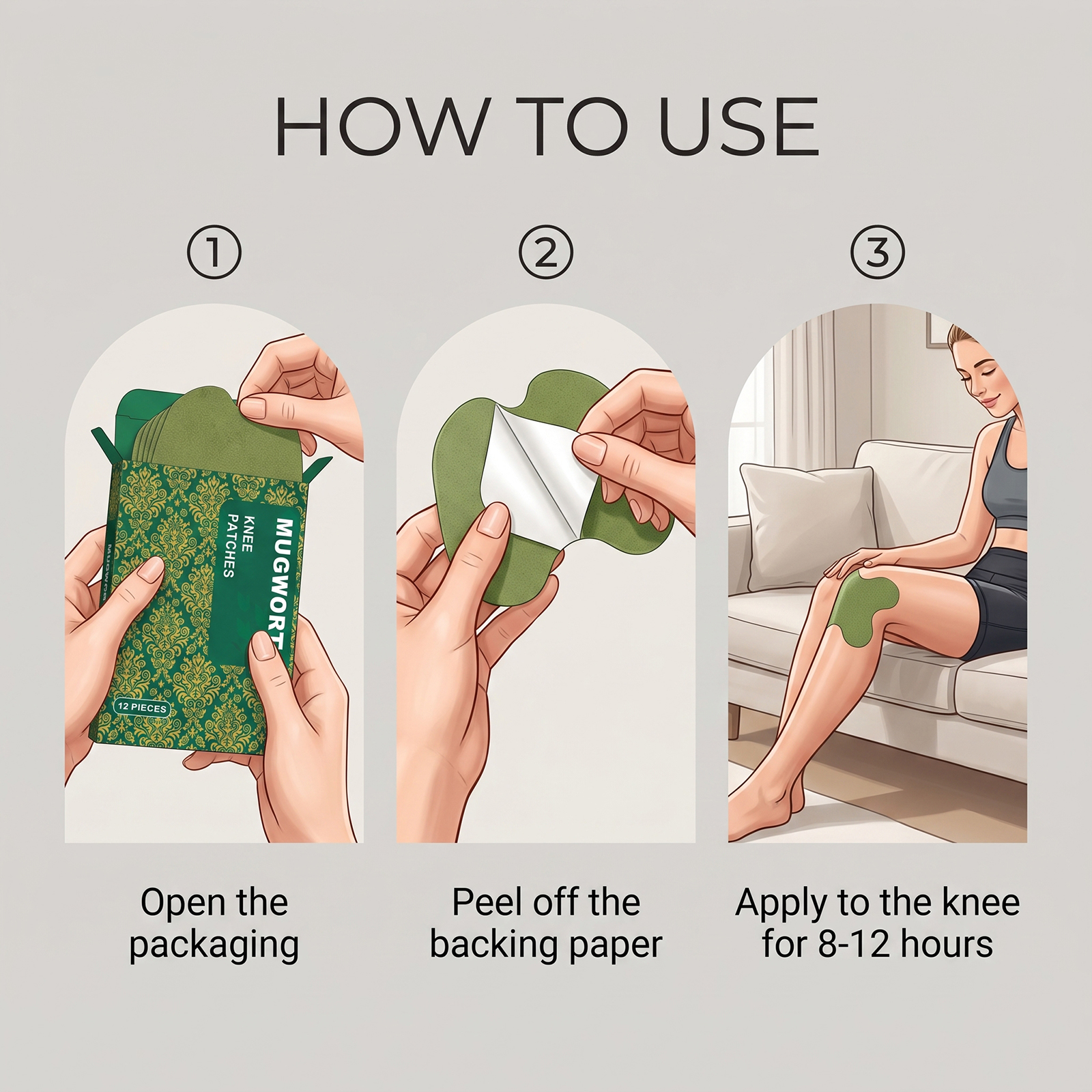 Mugwort Knee Patch Mild Care Knee Joint Gentle Massage Comfort Daily External Patch Skin Friendly Breathable