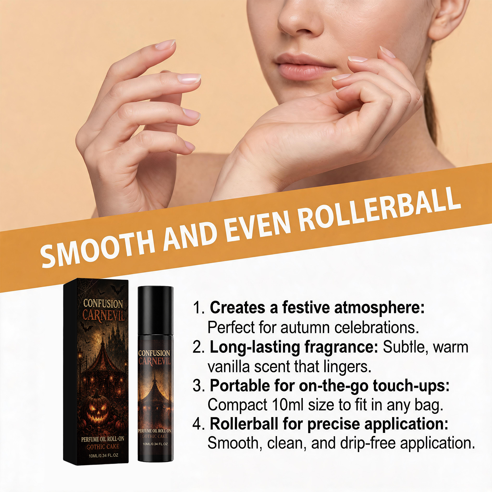 Halloween Fragrance Rollerball Herbal Plant Extract Fresh Smooth Roller Design Clean Body Odor Comfortable Refreshing