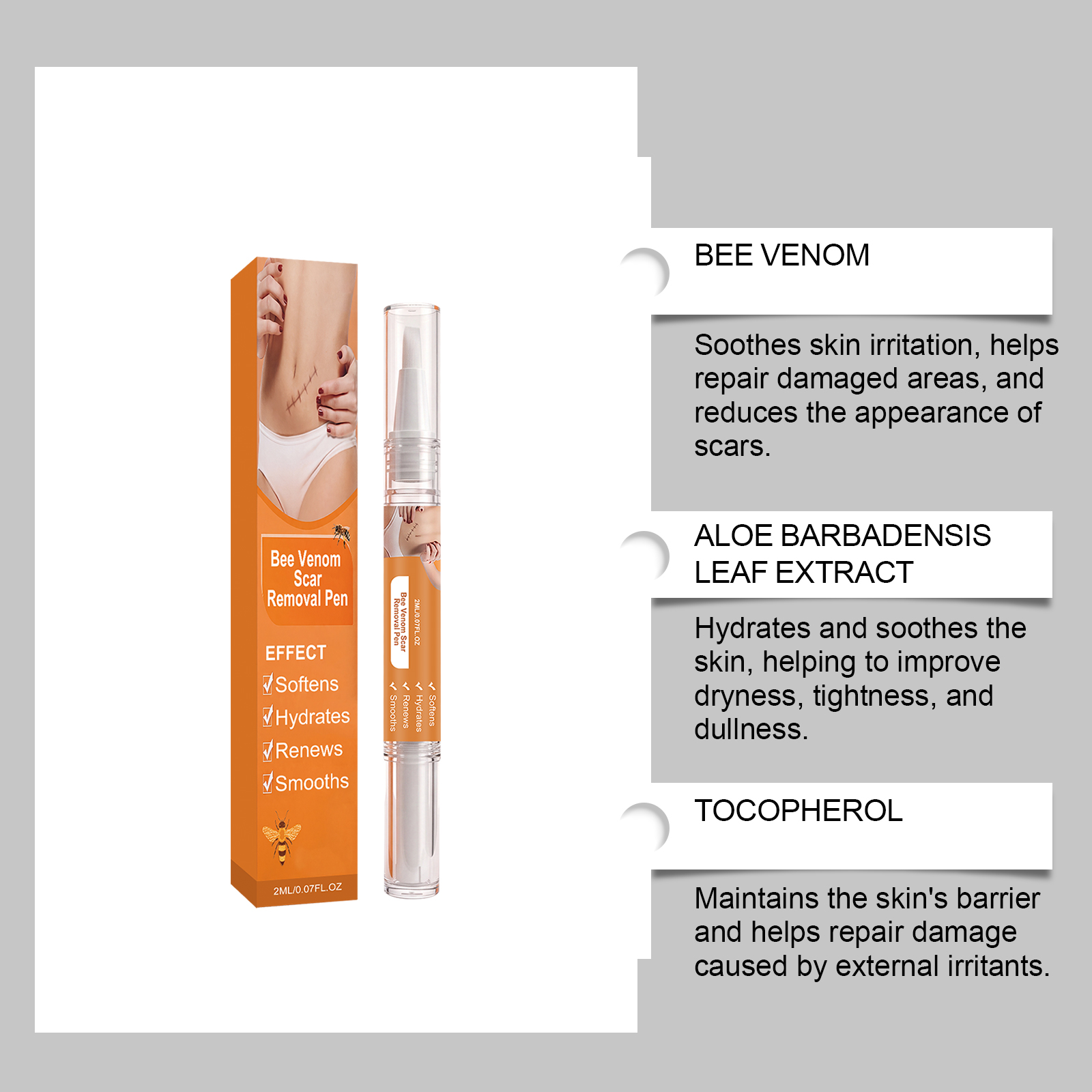 Bee Venum Skin Scar Care Pen Mild Moisturizing Body Skin Scar Smoothing Tender Daily Care Pen