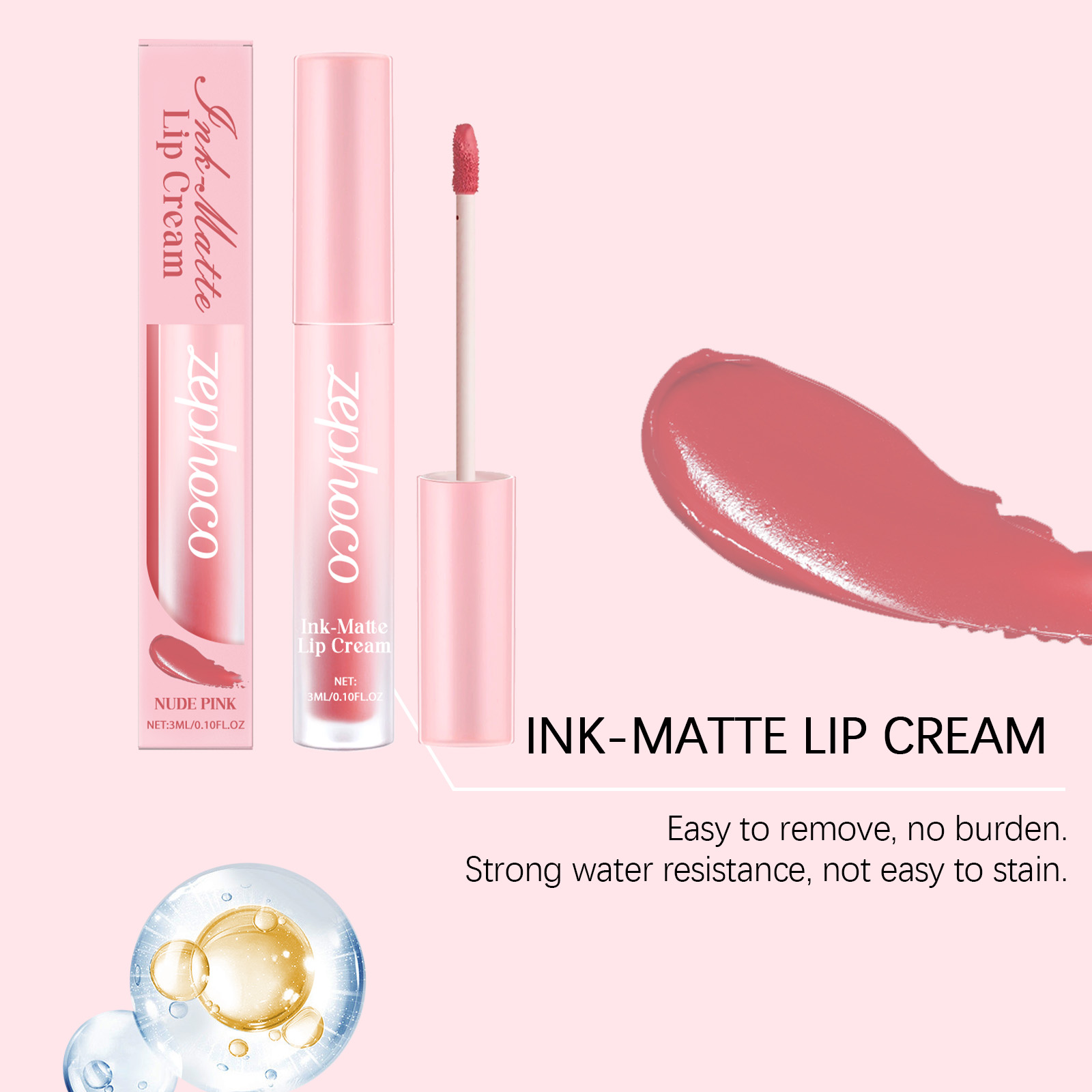 Nude Pink Matte Lip Gloss Moisturizing Silky Non Transfer Natural Brightening Premium Pigmented Lip Makeup