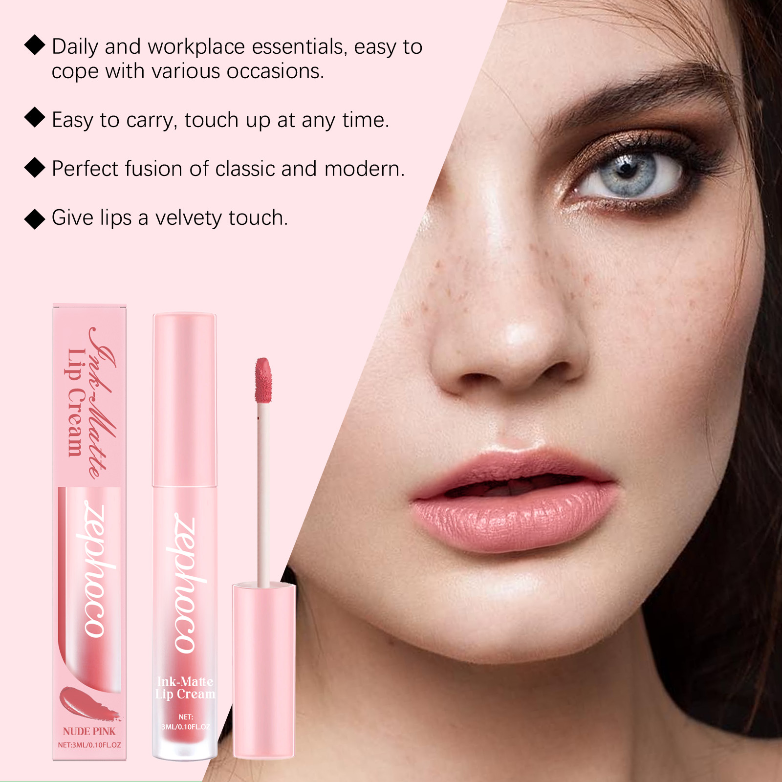 Nude Pink Matte Lip Gloss Moisturizing Silky Non Transfer Natural Brightening Premium Pigmented Lip Makeup