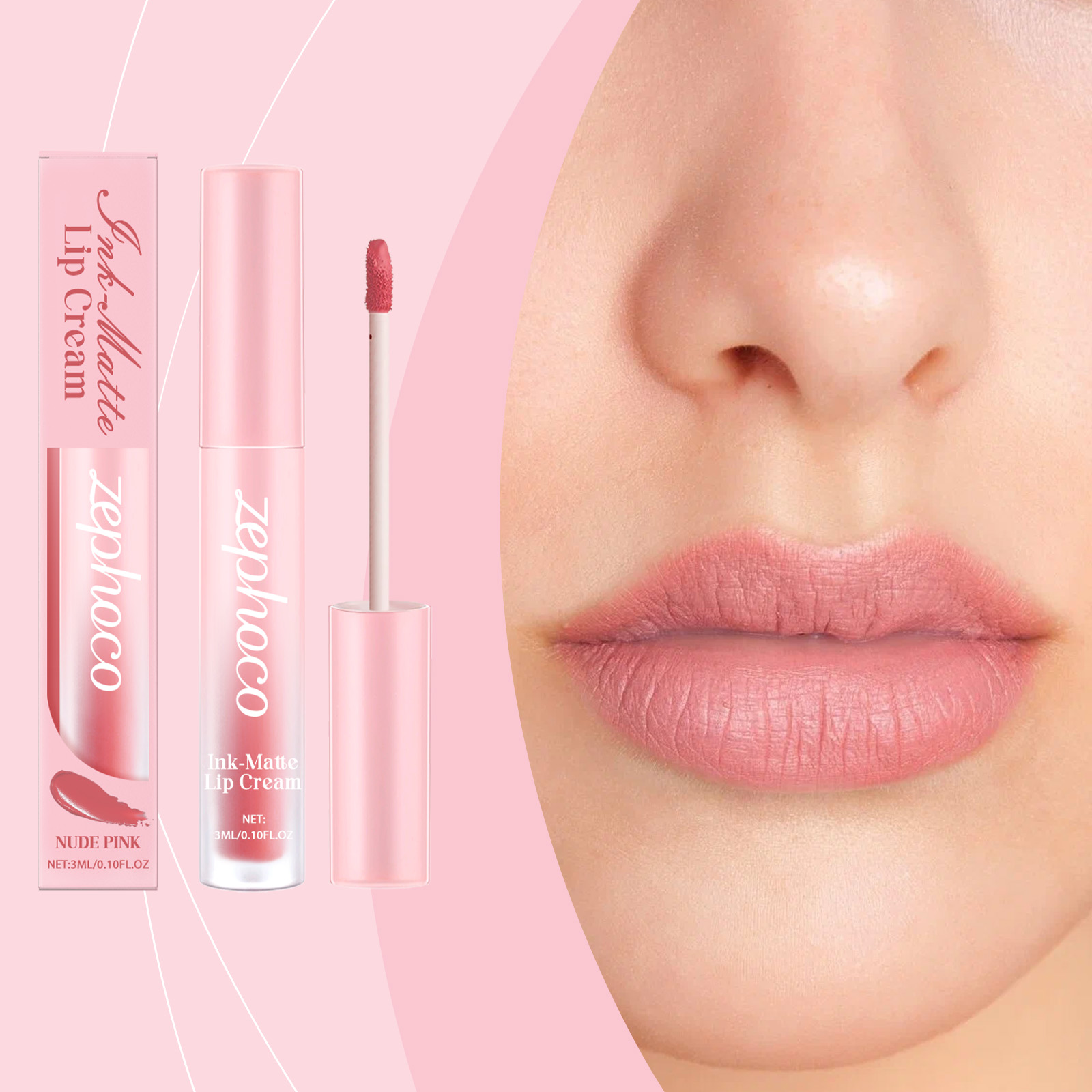 Nude Pink Matte Lip Gloss Moisturizing Silky Non Transfer Natural Brightening Premium Pigmented Lip Makeup