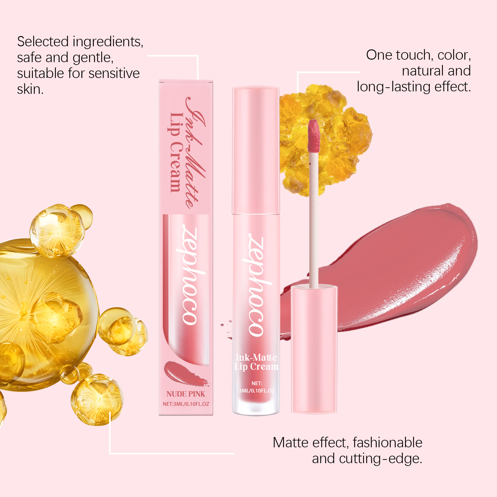 Nude Pink Matte Lip Gloss Moisturizing Silky Non Transfer Natural Brightening Premium Pigmented Lip Makeup