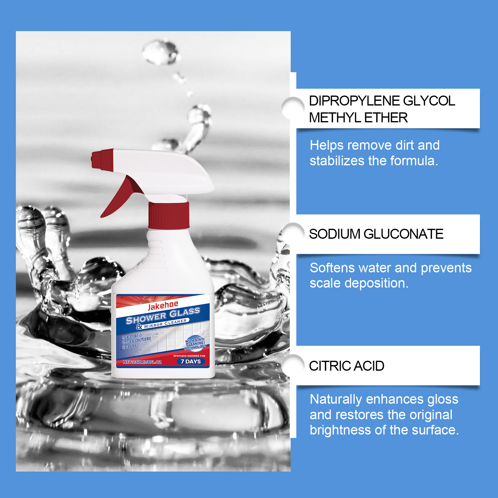 Bathroom Shower Glass Cleaner Limescale Soap Scum Remover Anti Fog For Mirror Tile Daily Cleaning