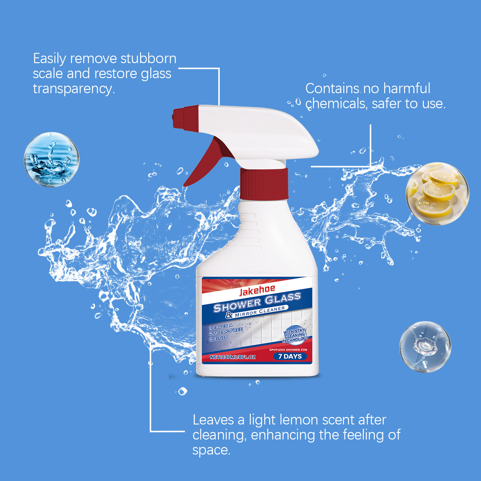 Bathroom Shower Glass Cleaner Limescale Soap Scum Remover Anti Fog For Mirror Tile Daily Cleaning