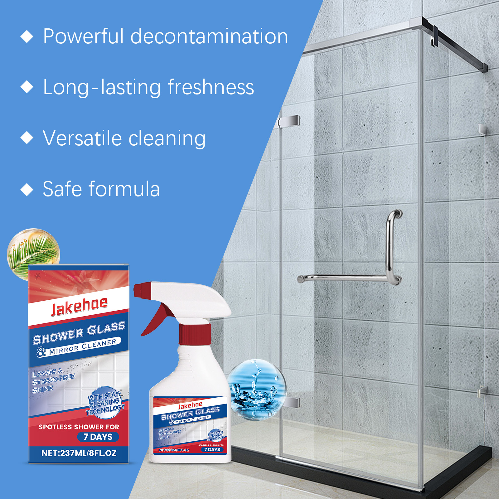 Bathroom Shower Glass Cleaner Limescale Soap Scum Remover Anti Fog For Mirror Tile Daily Cleaning