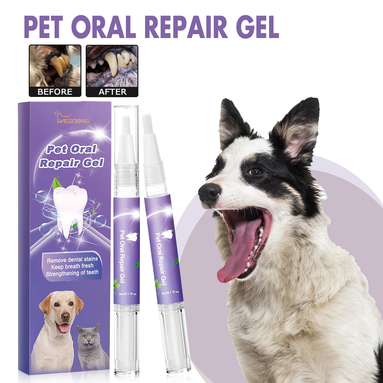 Pet Oral Repair Gel 2 PCS Deep Cleaning For Dogs Cats Teeth Stains Breath Freshening Dental Care