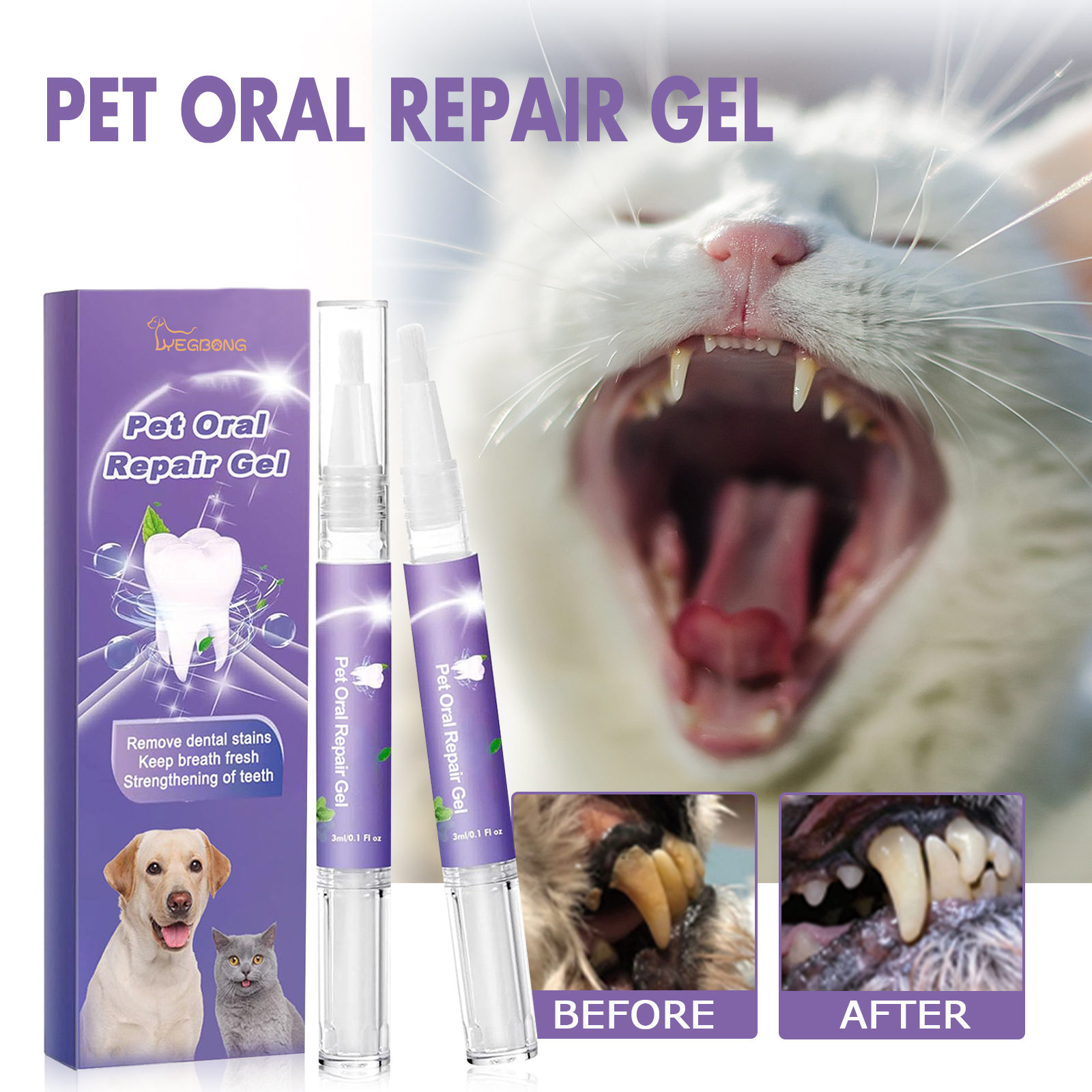 Pet Oral Repair Gel 2 PCS Deep Cleaning For Dogs Cats Teeth Stains Breath Freshening Dental Care
