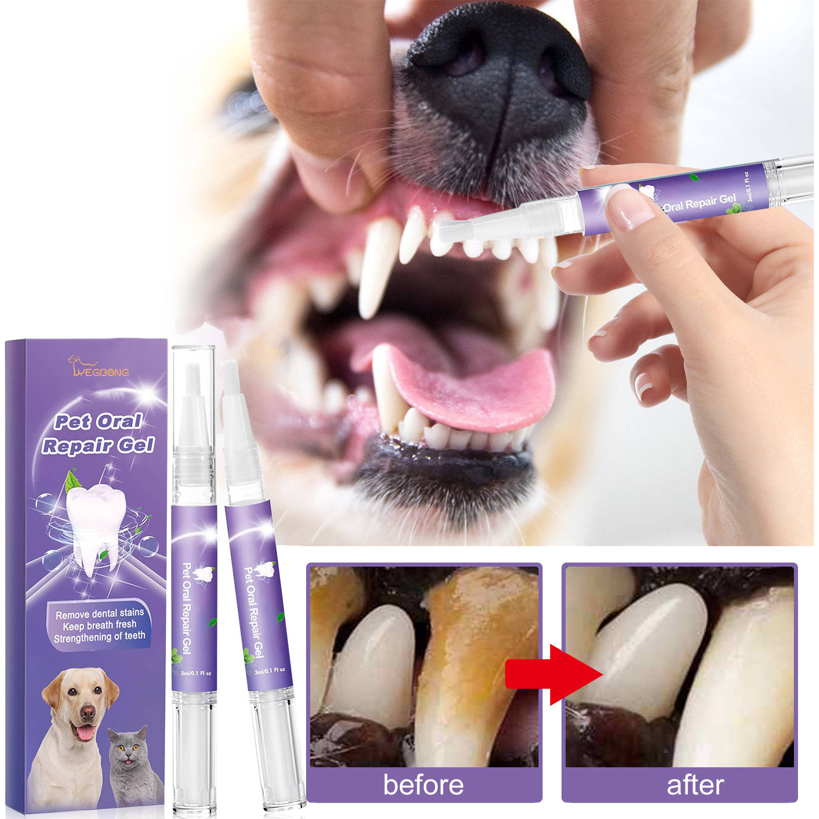 Pet Oral Repair Gel 2 PCS Deep Cleaning For Dogs Cats Teeth Stains Breath Freshening Dental Care