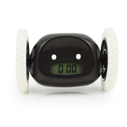 (Black) Running Away Running Rolling Alarm Clock On Wheels Digital Clock