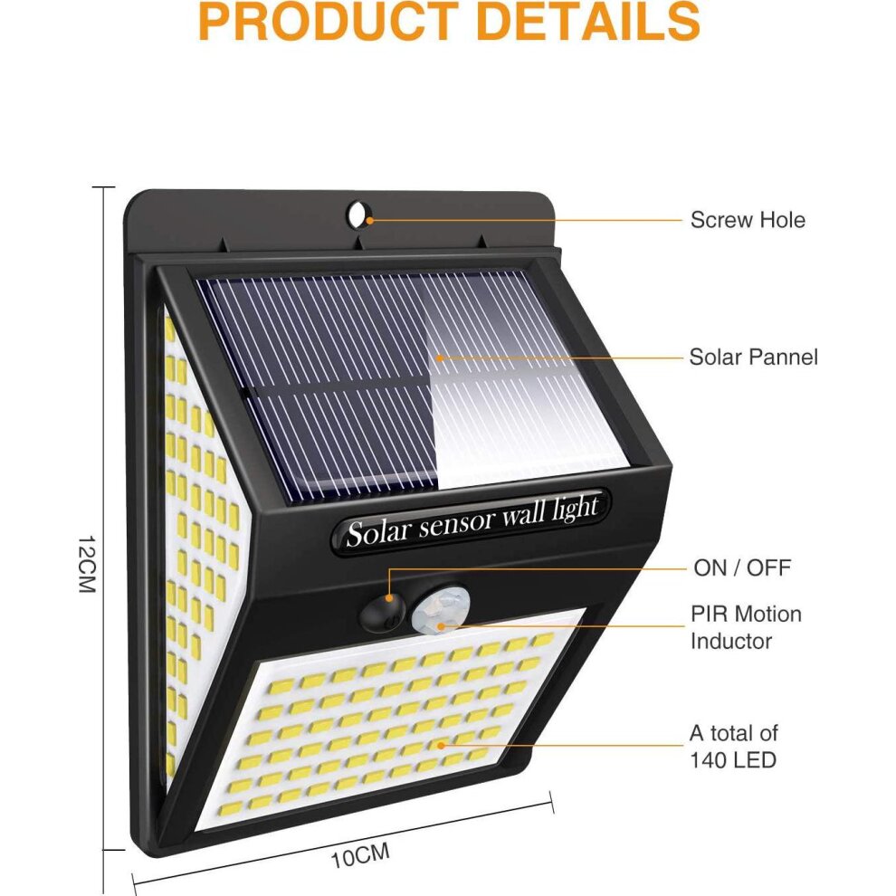 [4 Pack] 140LED Solar Security Lights Outdoor, Litogo Solar Motion Sensor Lights 270