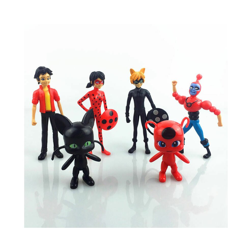 6PCS Miraculous Ladybug Tikki Noir Cat Plagg Adrien Figures Doll Toy