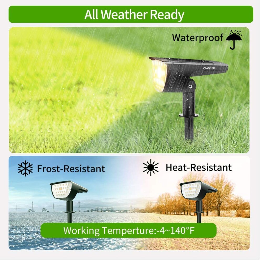 (Warm white) Claoner 32 LED solar landscape spotlights, wireless waterproof solar landsc