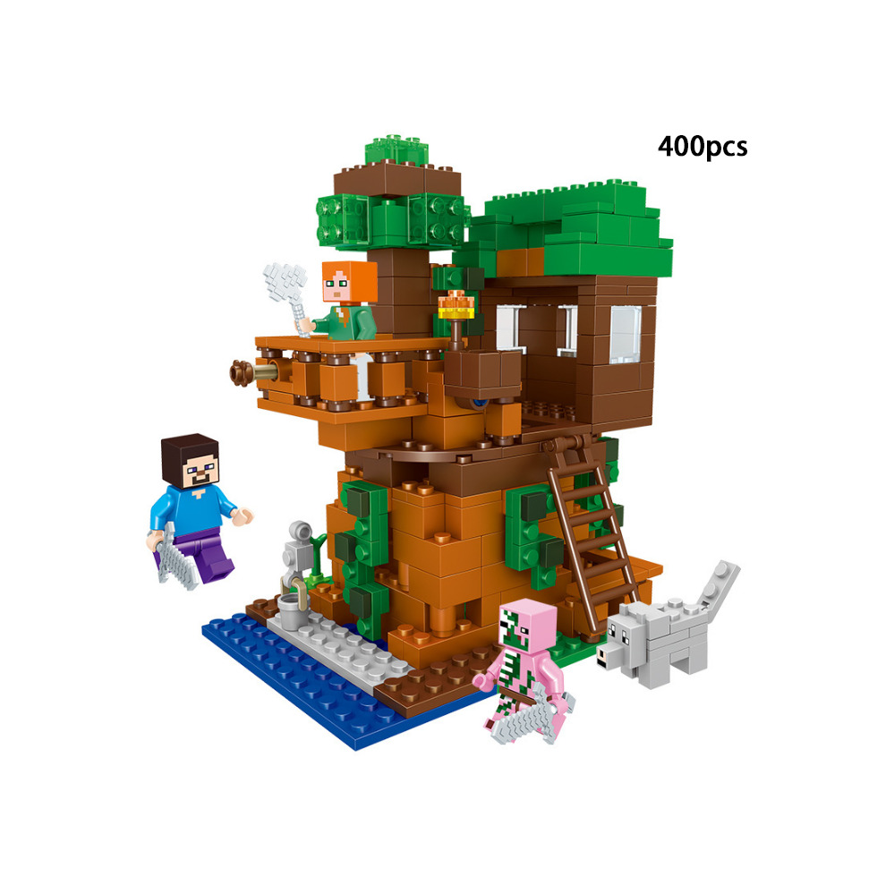 (Tree House) Minecraft Building Blocks My World Village Tree House Warhorse Bricks Toys