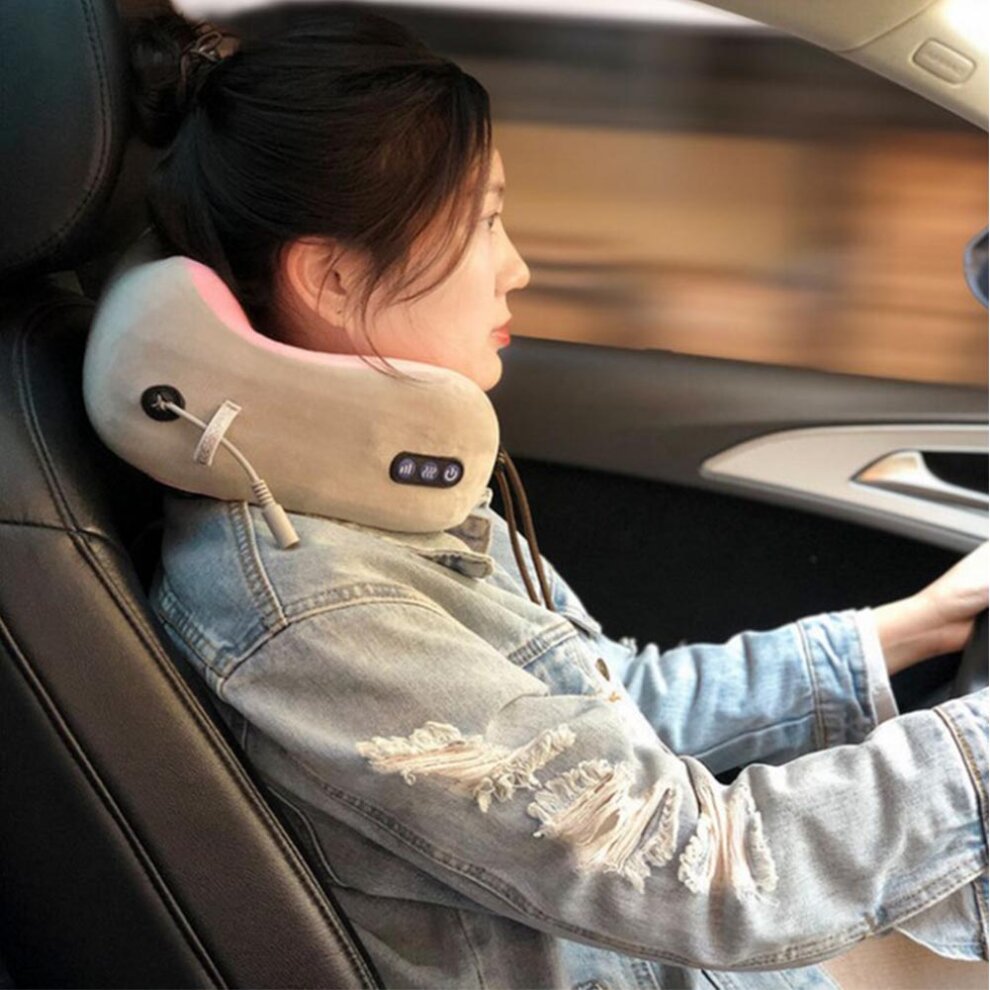 Electric Neck Massagers Heating Rechargeable Memory U-shape Pillow Multifunctional Machine Shoulder Cervical Vertebrae Kneading Massager Health Care Relaxation Tool Soft Sleeping Rest Cushion for Travel Office Plane Train Car Home