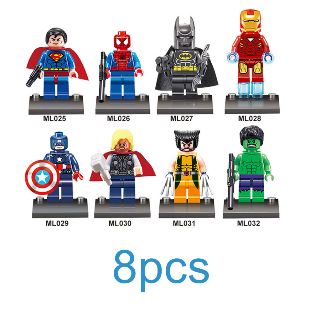 Marvel Avengers Minifigures Building Blocks Toys Includes Spiderman Batman Captain America Hulk Iron Man Thor Superhero Character Collection Toy with Bases for Children Adult Birthday Christmas Easter Ornaments Gifts for Kids