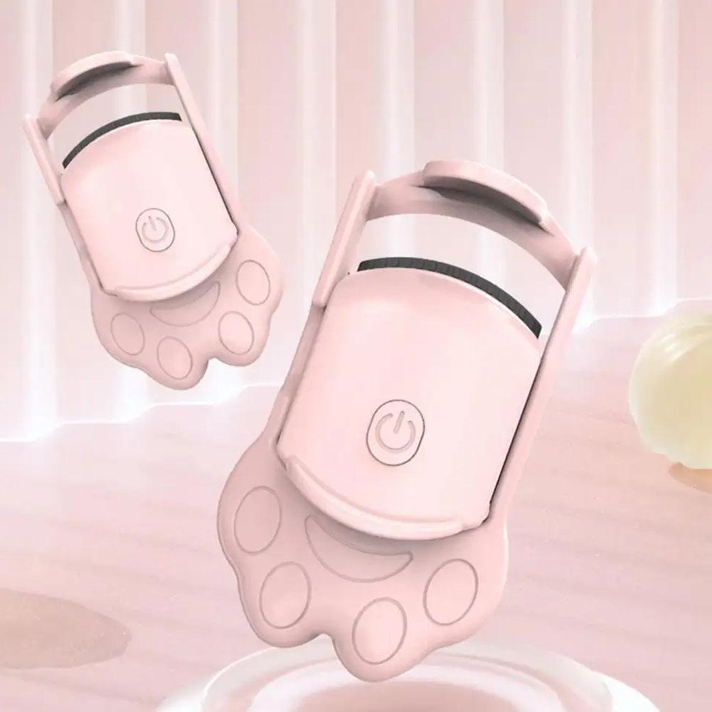 (White) Heated Eyelash Curlers Cat Paw Electric Heated Eyelash Curler USB Eyelash Curler Lash Curling Tool for Women Eyes Makeup Tool for Natural Curling with Heating 2 Level Temp Last All Day