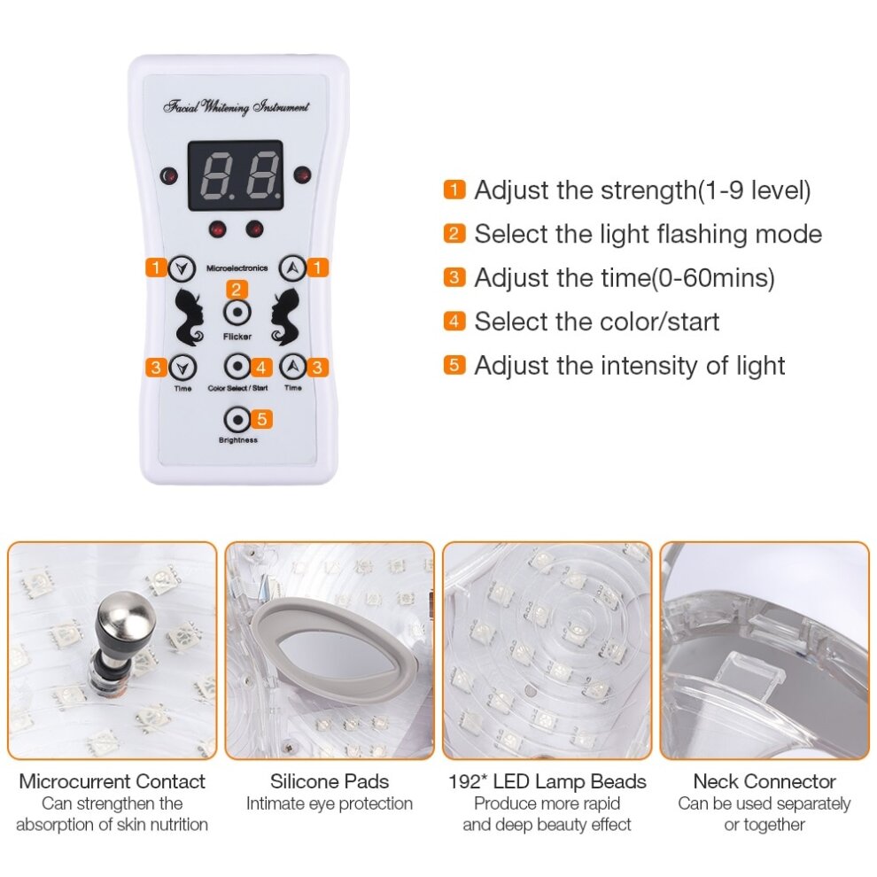 LED Facial Mask With Neck Care Treatment Beauty Anti Acne Therapy Whitening LED Mask 7 Colors Light