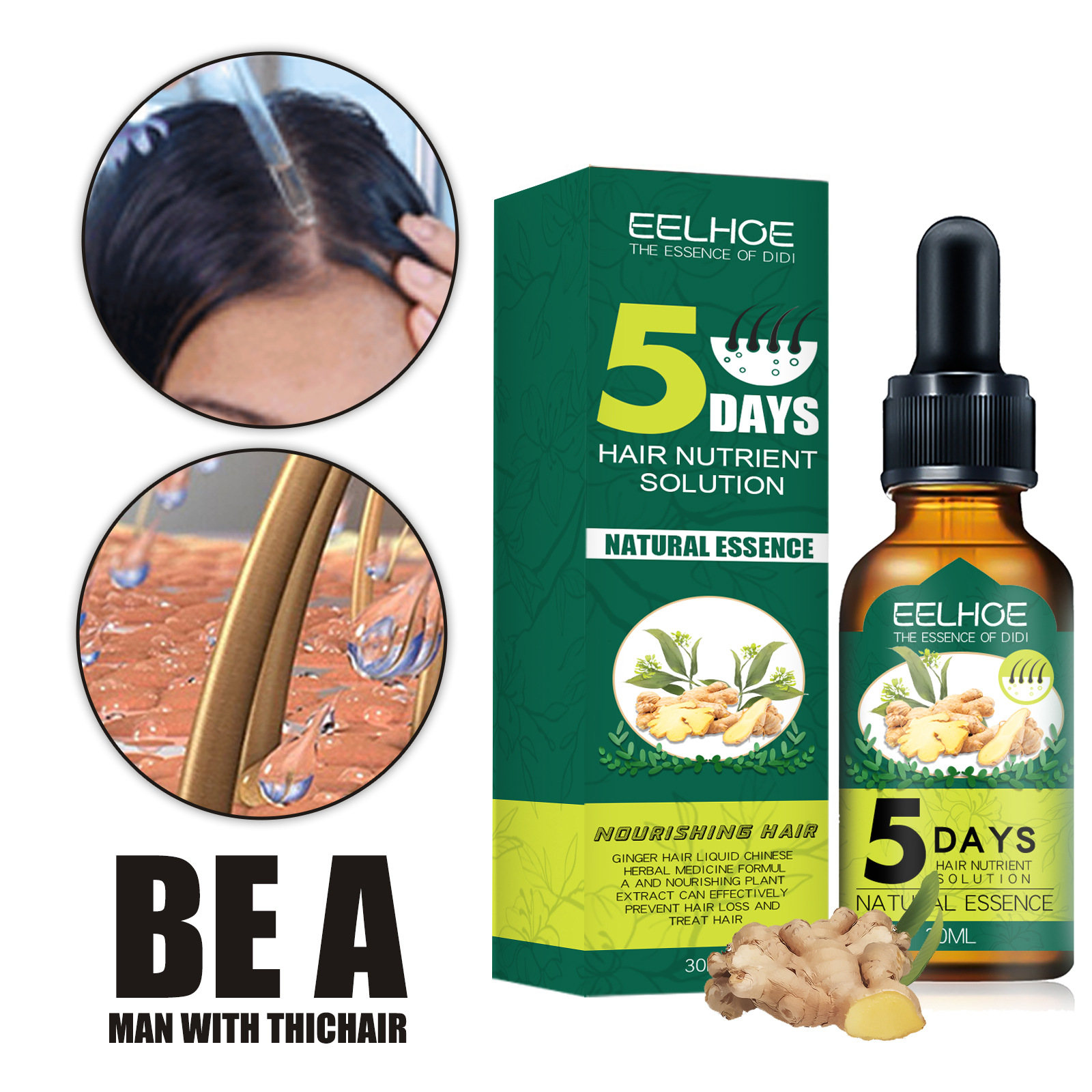 Ginger Hair Care Essential Oil Hair Growth Liquid Anti Hair Loss Serum 5 Days Nutural Solution Treat 30ml