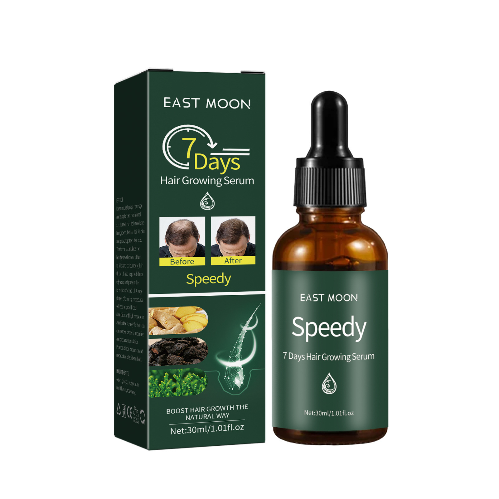 Ginger Hair Growth Serum 7 Days Prevent Hair Loss Essential Oil Fast Beard Hairline Growing Scalp Treatment for Women Men 30ml