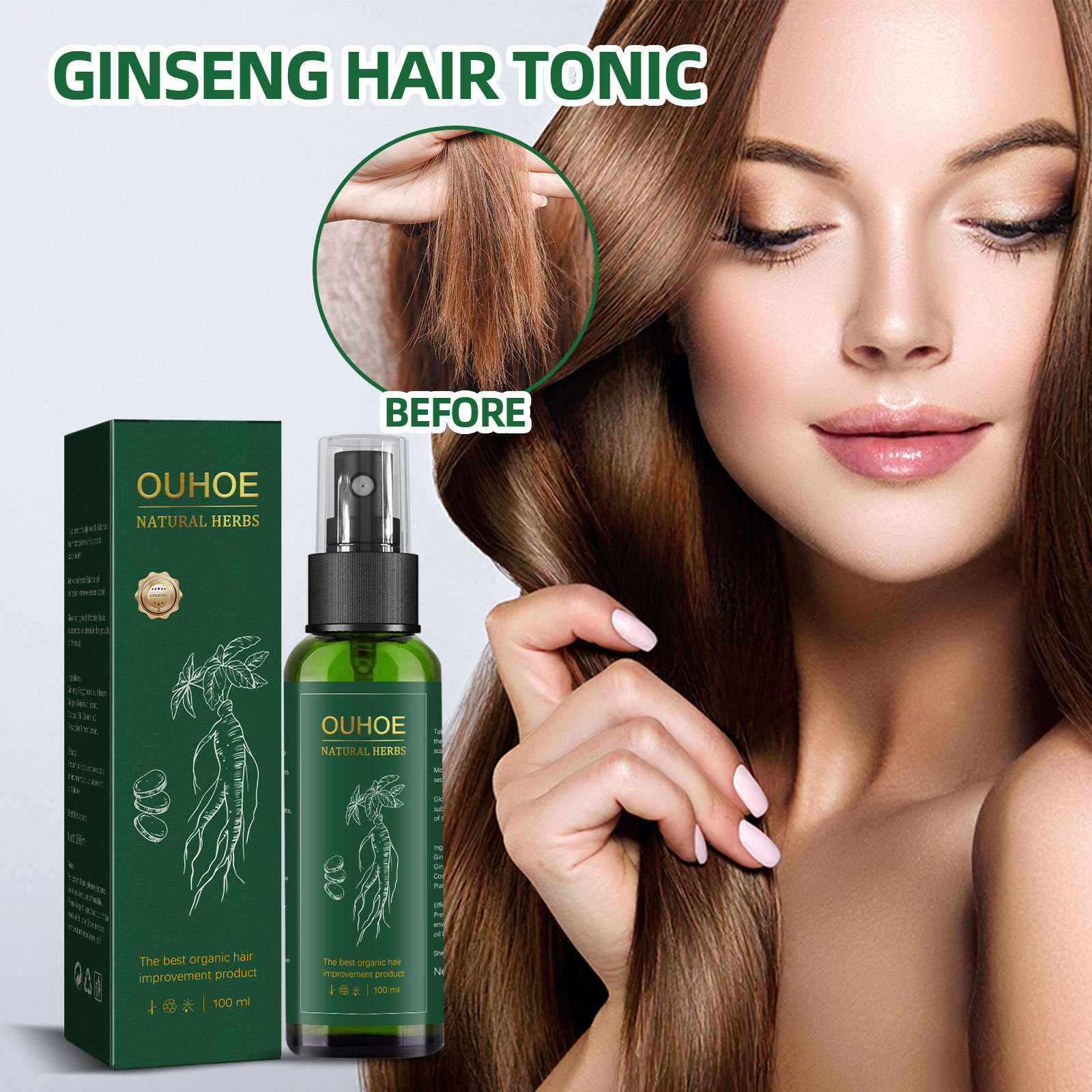 Hair Growth Spray Hyungang Korea Ginseng Hair Serum Spray Hair Regrowth Essential Oil Hair Essence for Women and Men