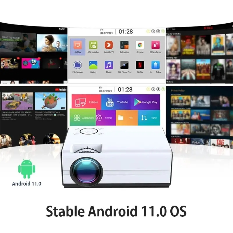 4K 1080P Projetor Wifi6 Native Outdoor Movie Projector Portable Smart Projector Home Theater Compatible with Android