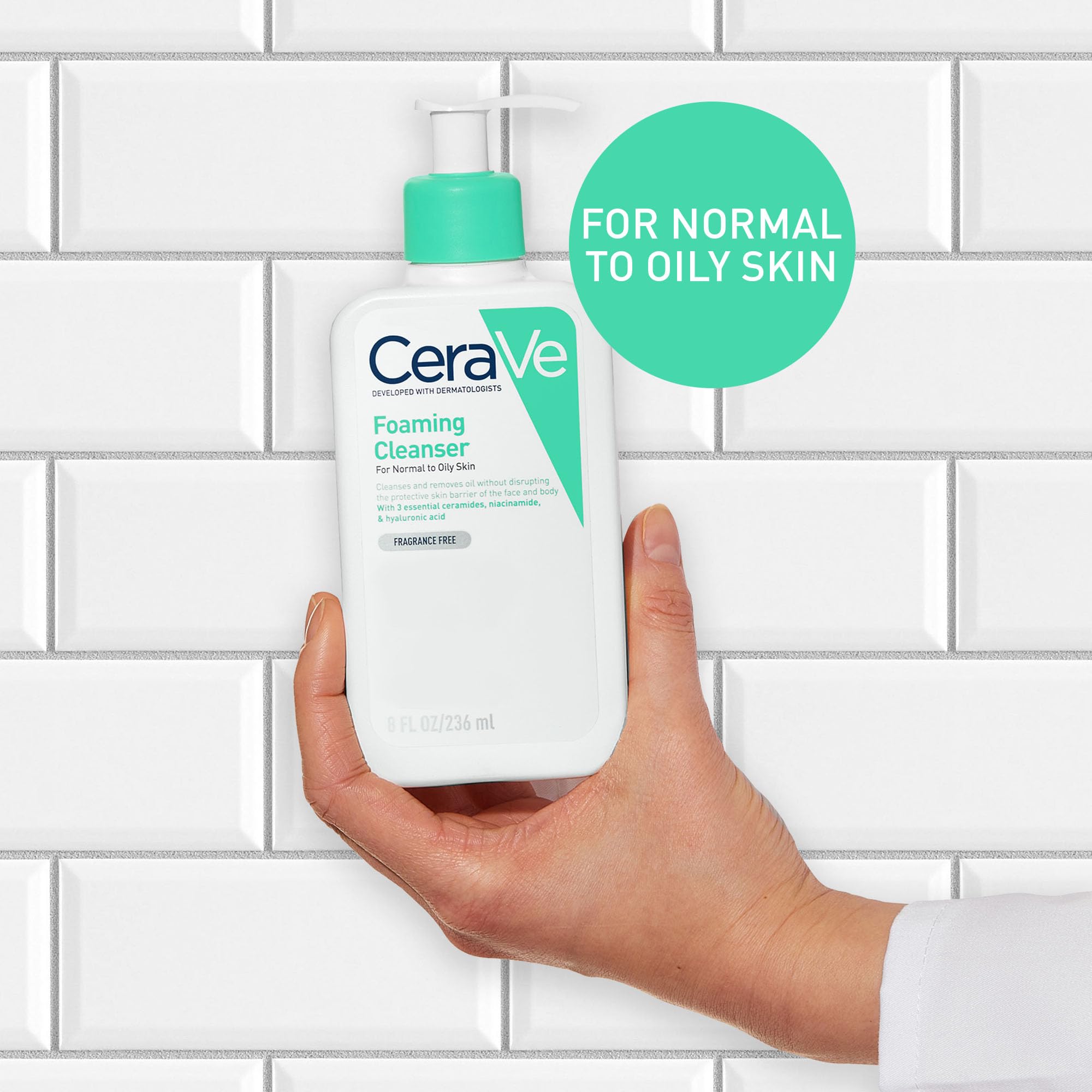 (1 l ~ Pack of 1) CeraVe Foaming Cleanser for Normal to Oily Skin 1 Litre with Niacinamide and 3 Essential Ceramides