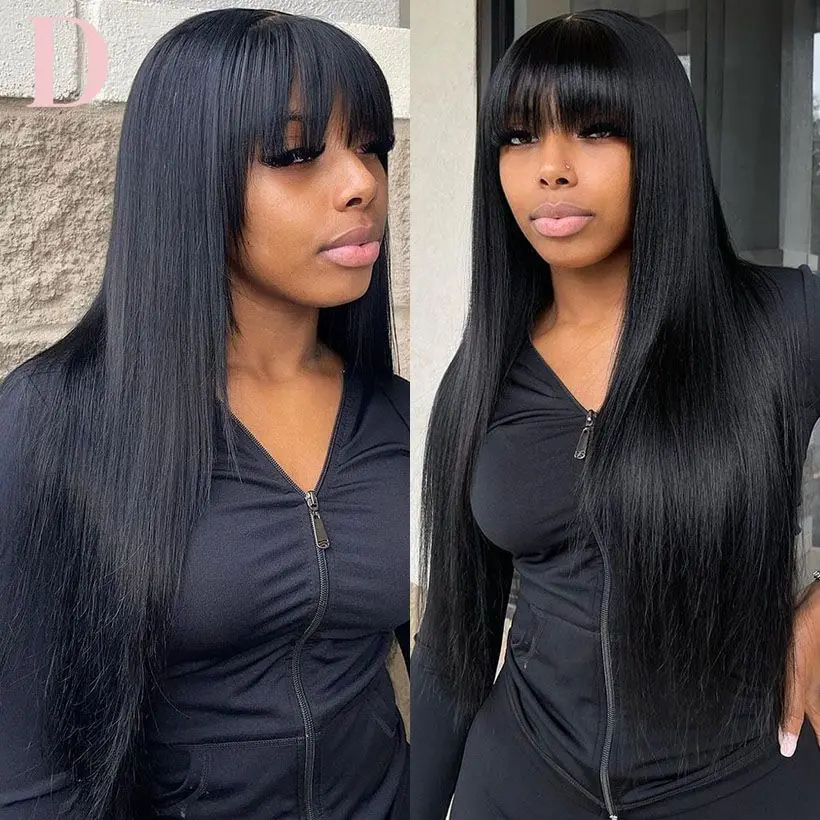 (180 Percent Density 16inches) Straight 3x1 Middle Part Lace Realistic Look Fake Scalp Wig Brazilian Wig Straight Fringe Human Hair With Bangs For Women