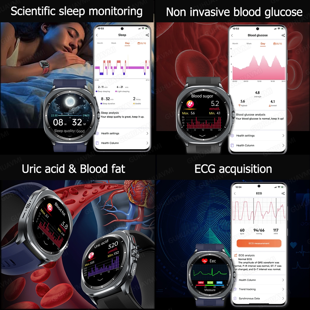 ECG Smart Watch Air Pump Sac True Accurate Blood Pressure Health Monitoring Airbag Sport Fitness