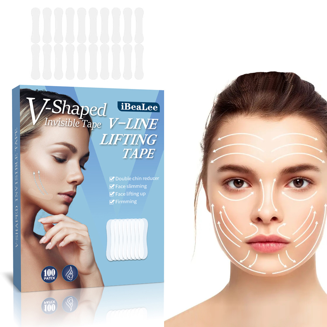 Face Lifting Tape V Shaped Invisible Tape For Double Chin Facial Tape Anti Wrinkle Tape Fine Line Reducing Make Up Stickers for Face Neck Geteawily