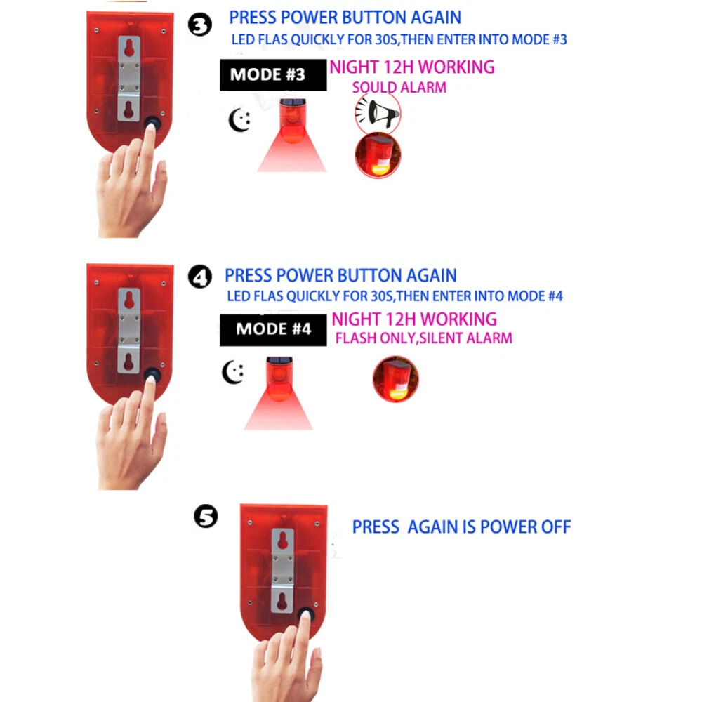 Solar Power LED Alarm Light Strobe Lamp Wireless Motion Sensor Detector UK